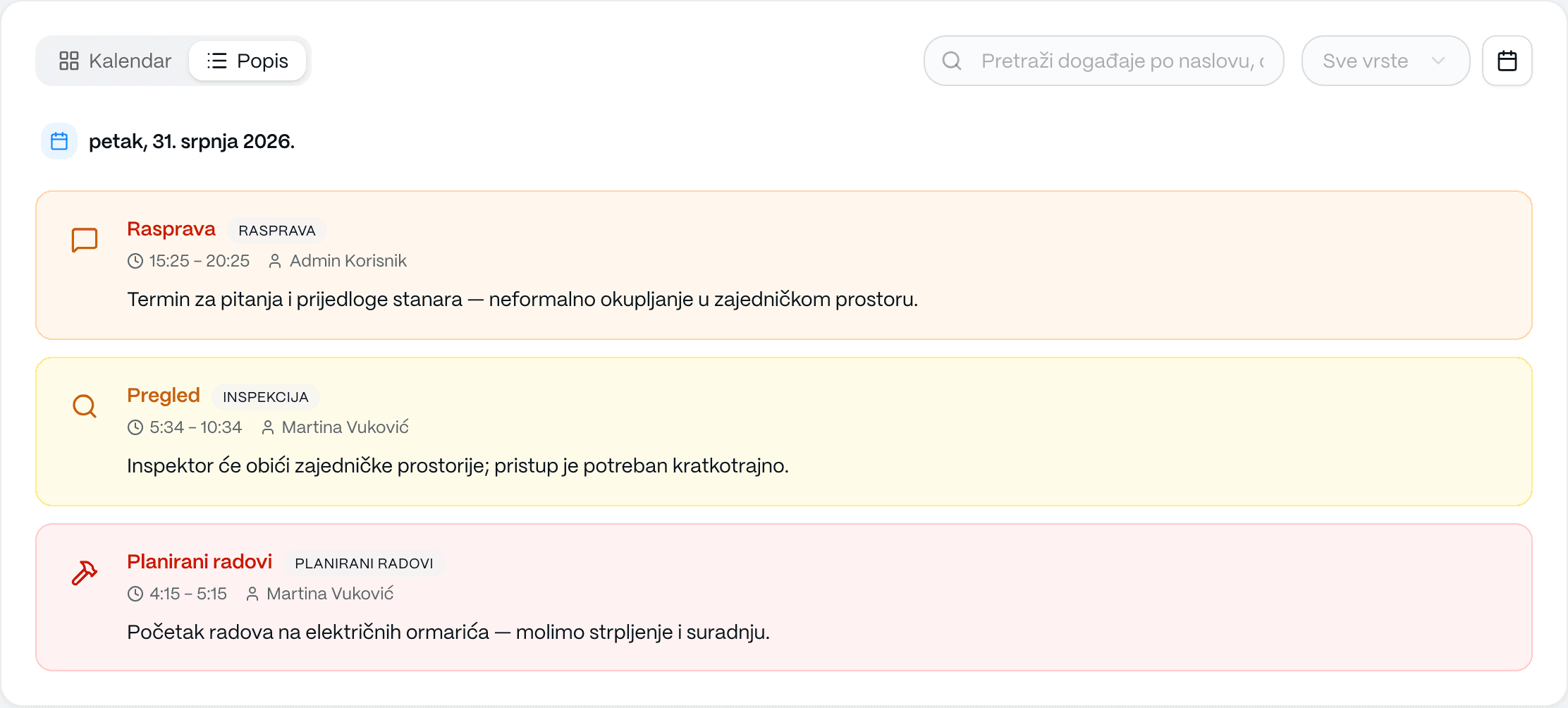 Događaji i sastanci